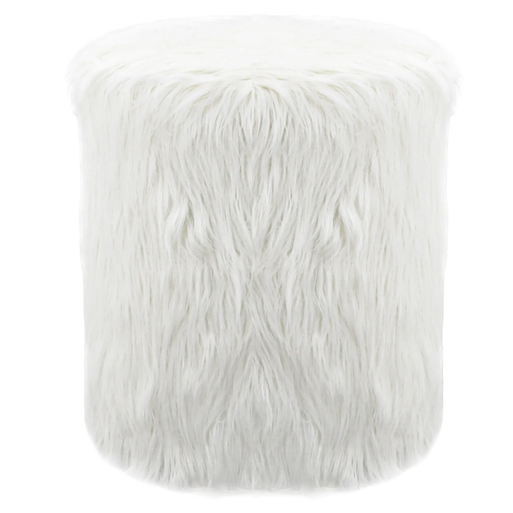 * White Faux Fur Round Ottoman Fashion