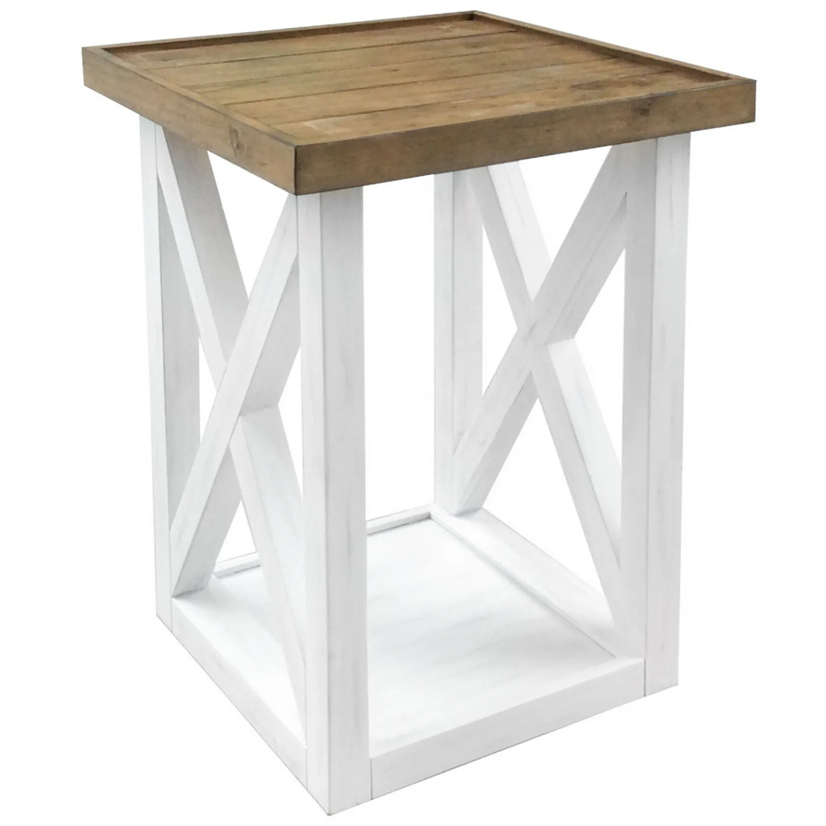 * White Wooden X-Side Accent Table Cheaper