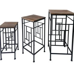 * Wood Top Plant Stand With Metal Frame, Medium Fashion