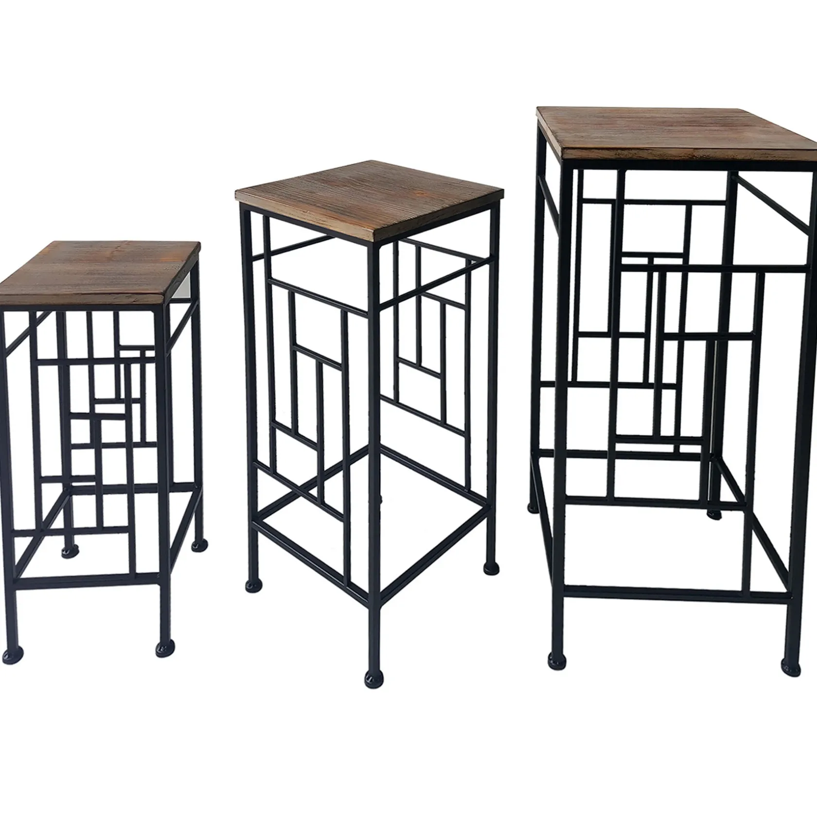 * Wood Top Plant Stand With Metal Frame, Medium Fashion