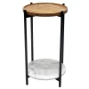 * Wood Top Side Tbl W/Mrble Shlf Low Price