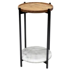 * Wood Top Side Tbl W/Mrble Shlf Low Price