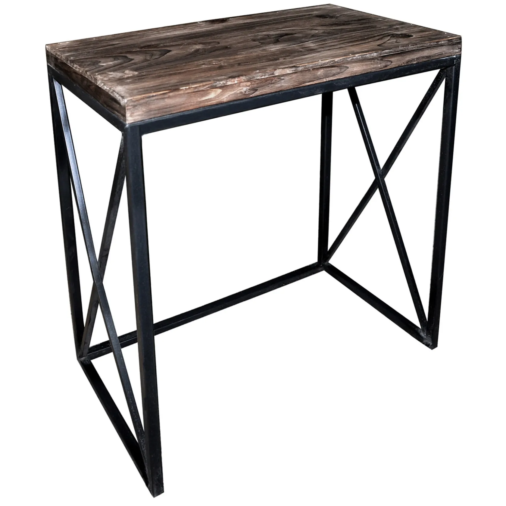 * Wood Top With Black Cross Metal Table, Medium Premium